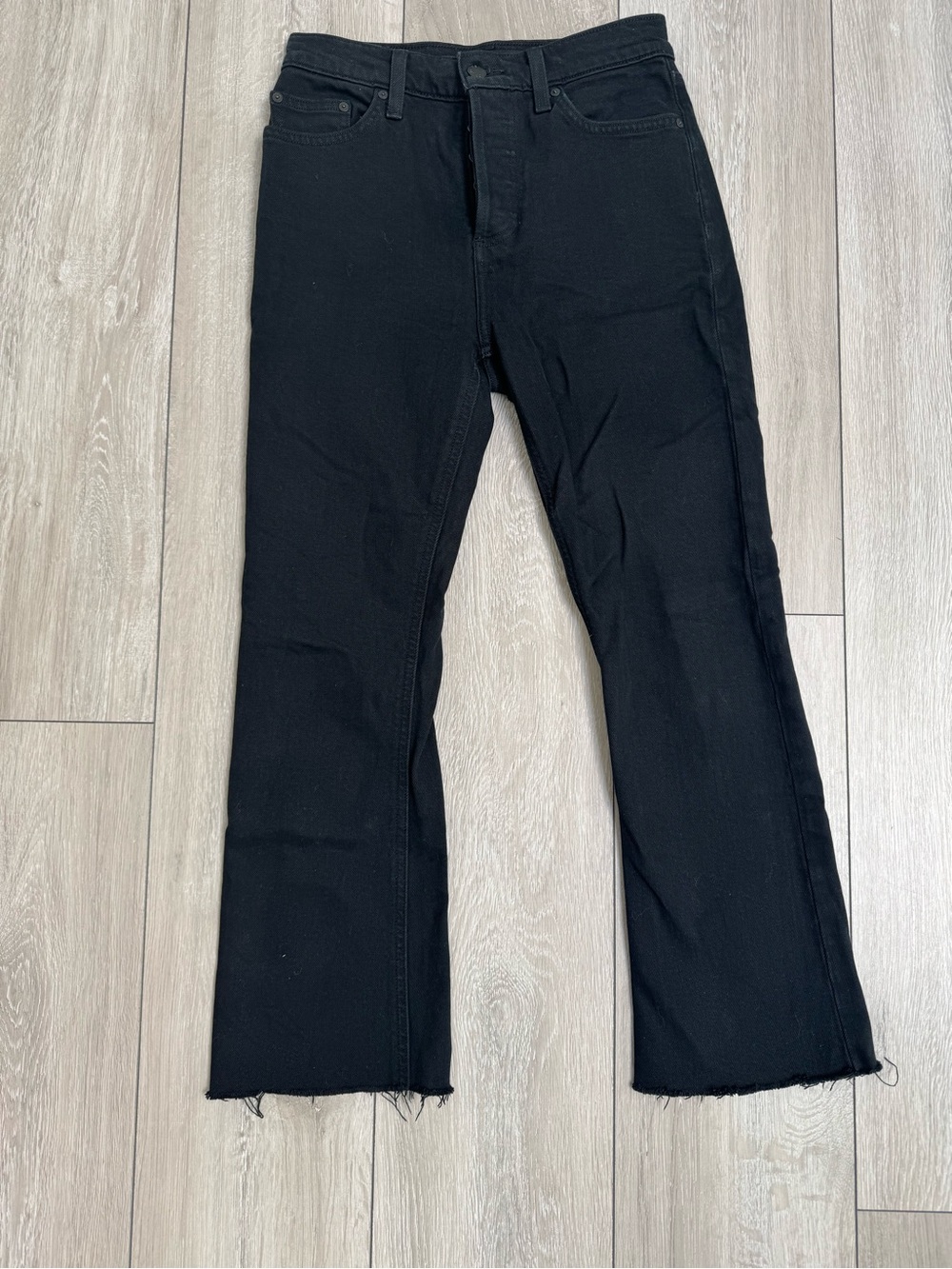 Denim Forum Black Flare Jeans with Raw Hem